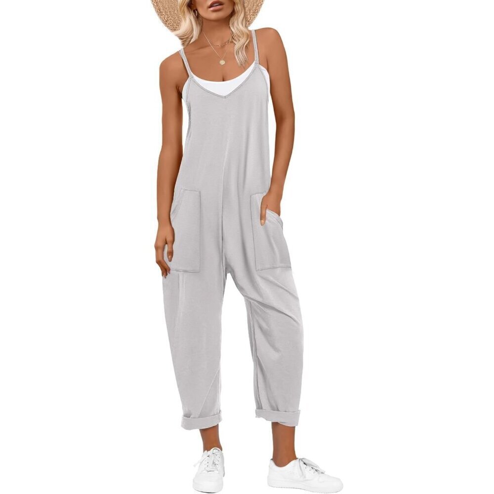 Women Bright Gray Casual Summer Overall Sleeveless Spaghetti Strap Romper Jumper